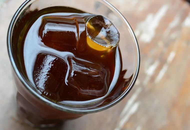Cold brew iced coffee with ice cubes