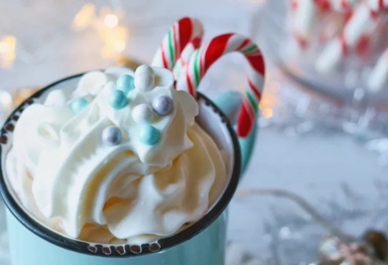 Hot chocolate Hot chocolate with whipped cream and candy canes