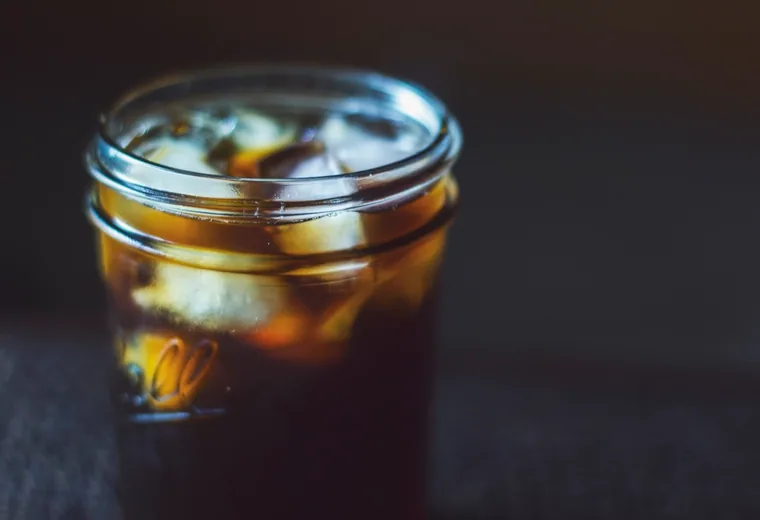 Iced coffee in a glass jar