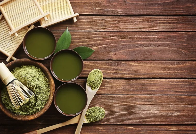 Matcha powder with a whisk