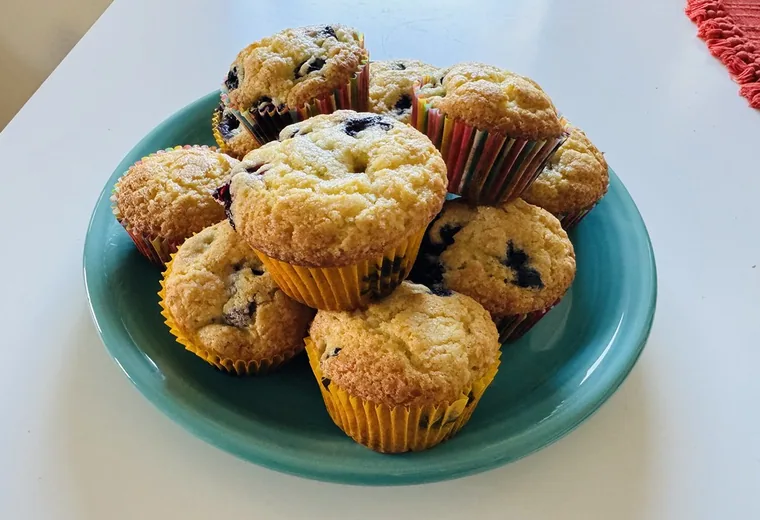 Blueberry muffins A tray of blueberry muffins