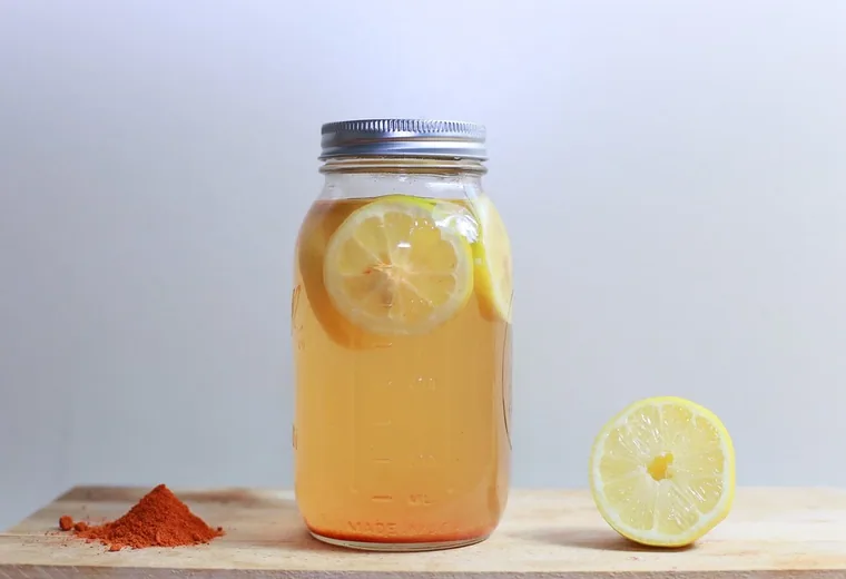 Fruit drink A fruit iced drink in a jar with lemon
